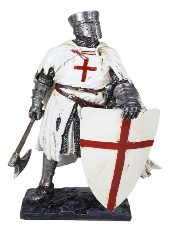 Ebros Gift Templar White Cloak Caped Medieval Crusader Axeman Knight at Battle Day's End Figurine 7.25" H Medieval Royal Suit of Armor Knight of The Cross Resin Collectible - Image 1