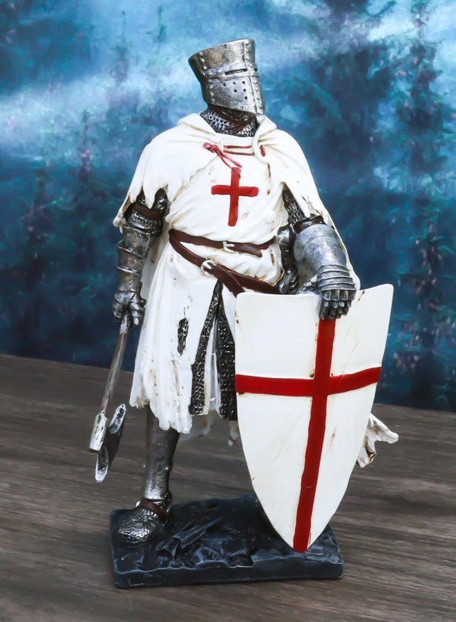Ebros Gift Templar White Cloak Caped Medieval Crusader Axeman Knight at Battle Day's End Figurine 7.25" H Medieval Royal Suit of Armor Knight of The Cross Resin Collectible - Image 2
