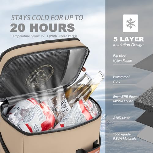 BAGPARKK Insulated Cooler Backpack33 Cans Multifunctional Double Deck Leakproof Cooler Bag with Sternum StrapLarge Capacity Lightweight Travel Camping Beach Backpack Cooler Ice Chest for Men Women - Image 3