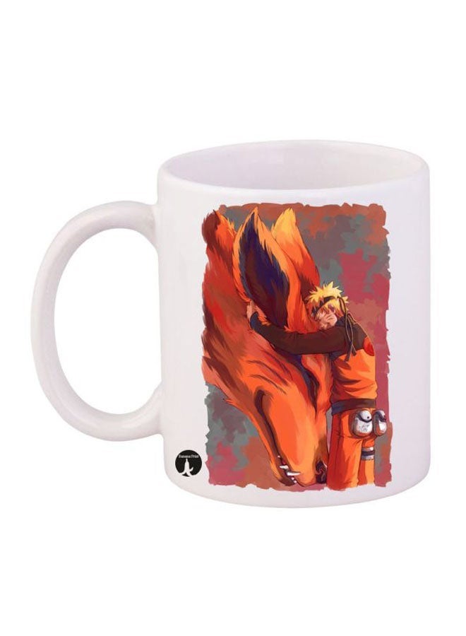 RYN Durable Heat-Resistant Thick Wall Designed Ergonomic Handled Naruto Printed Mug White/Orange/Brown 11ounce