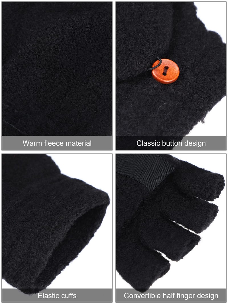 SATINIOR 3 Pack Winter Knitted Convertible Fingerless Gloves Flip Top Warm Half Finger Mittens for Men Women Texting Typing(Large,Black) - Image 5