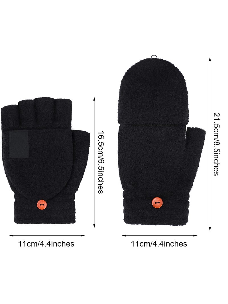SATINIOR 3 Pack Winter Knitted Convertible Fingerless Gloves Flip Top Warm Half Finger Mittens for Men Women Texting Typing(Large,Black) - Image 3