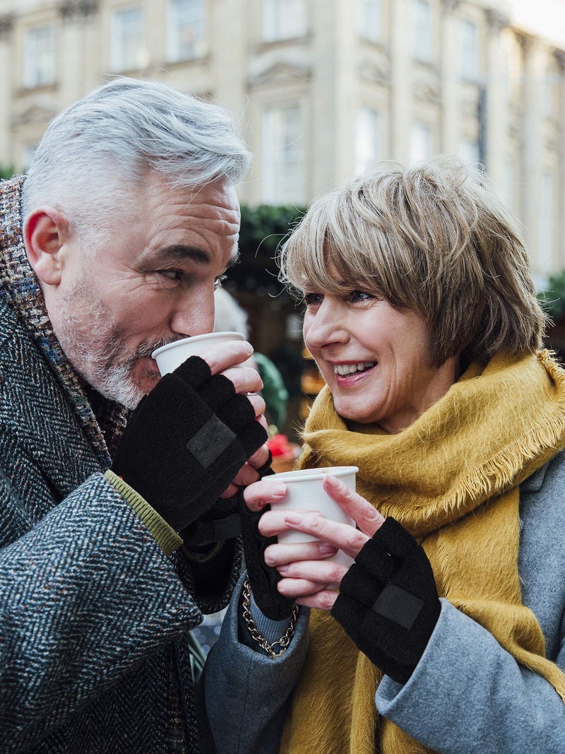 SATINIOR 3 Pack Winter Knitted Convertible Fingerless Gloves Flip Top Warm Half Finger Mittens for Men Women Texting Typing(Large,Black) - Image 2