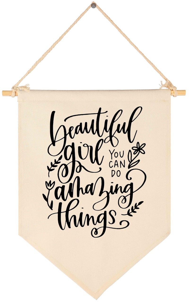 Topthink Beautiful girl You Can Do Amazing Things - Canvas Hanging Flag Banner Wall Sign Decor Gift for Girl Baby Kids Nursery Teen Room Front Door - Inspirational Excitation - Image 1