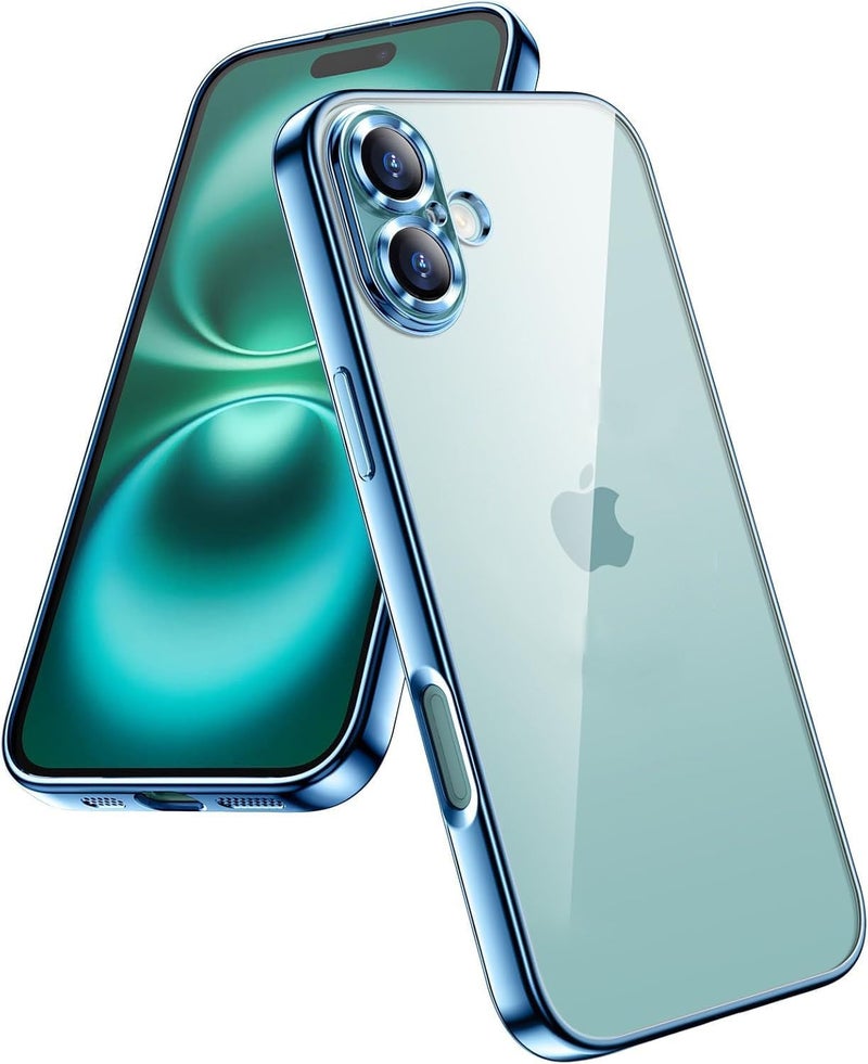 VONZEE Electroplated Transparent Clear Transparent Cover for iPhone 16, TPU Cover, Full Body & Individual Camera Protection Bumper Cases for Men & Women (Sierra Blue) - Image 1