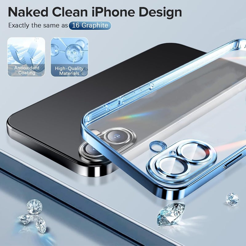 VONZEE Electroplated Transparent Clear Transparent Cover for iPhone 16, TPU Cover, Full Body & Individual Camera Protection Bumper Cases for Men & Women (Sierra Blue) - Image 5