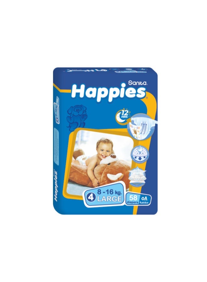 Happies Baby Diapers stretch Large (size 4) 58 diapers+ Baby wipes 56 pc - Image 2
