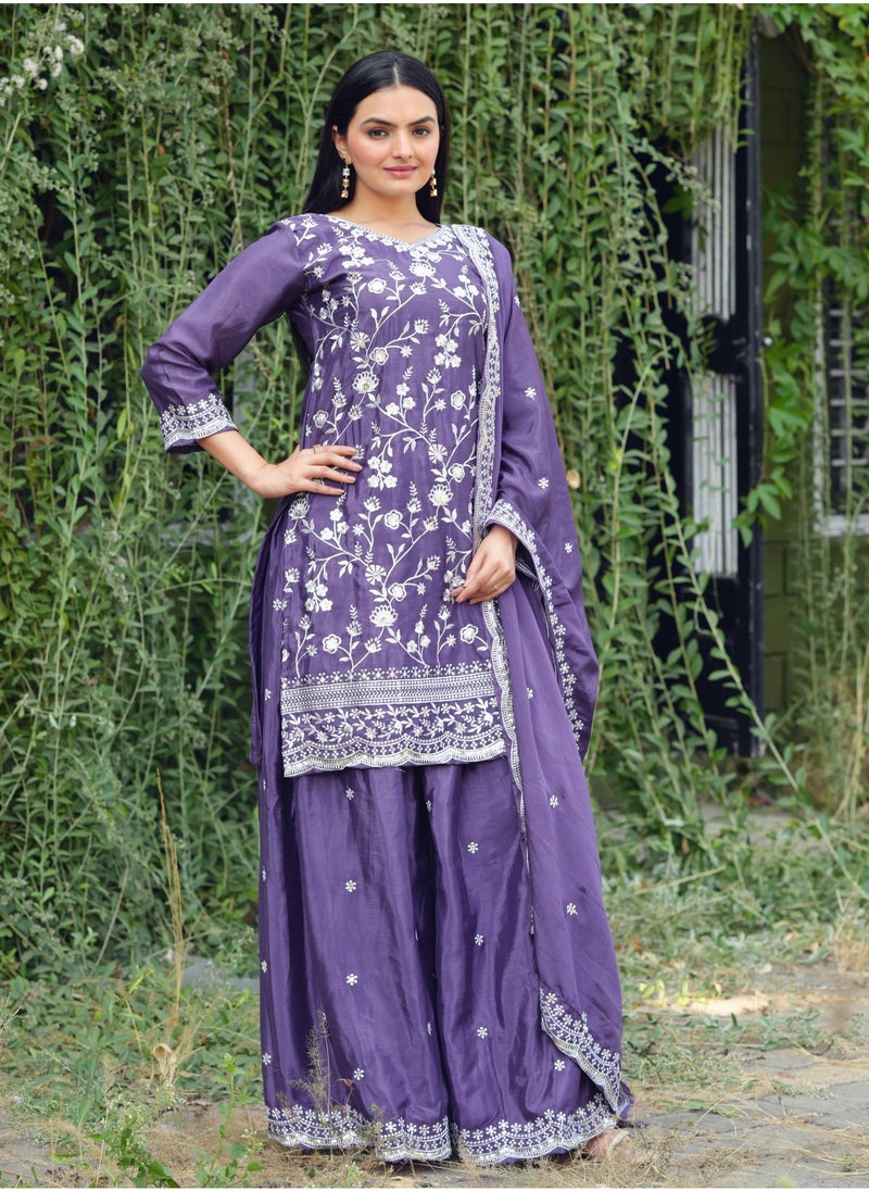 Generic Presenting a new designer embroidered Chinnon Sharara suit with sequence embroidered work  - Image 3