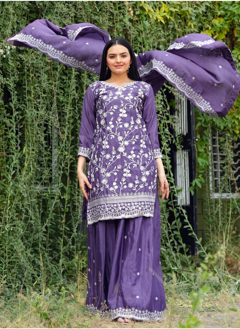 Generic Presenting a new designer embroidered Chinnon Sharara suit with sequence embroidered work  - Image 4