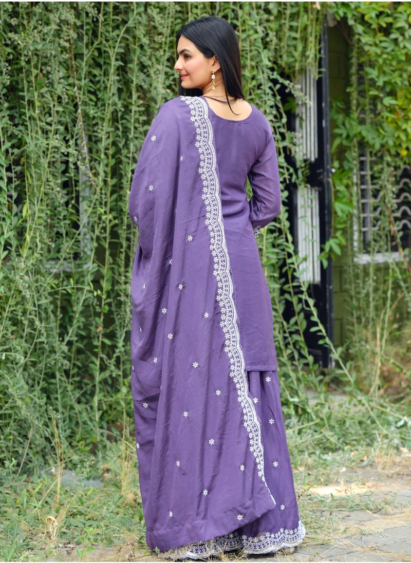 Generic - Presenting a new designer embroidered Chinnon Sharara suit with sequence embroidered work - Image 1