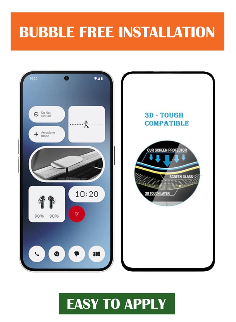 حماية شاشة زجاجية مقسّاة لهاتف Nothing Phone 2A - حواف متقدمة بلا حدود، مقاومة للكسر، استجابة عالية، شفافية أعلى، سهلة التركيب، مقاومة للخدوش وخالية من الفقاعات - سوداء - Image 3