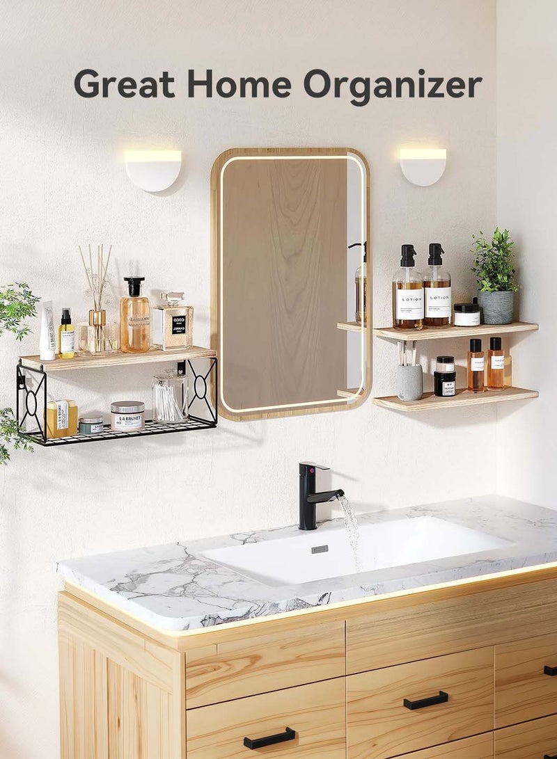 LEOKOR 3 Pieces Floating Shelves with Storage Basket, Bathroom Shelves Over Toilet Wall Mounted, Floating Shelves Farmhouse Shelf Home Organization, Rustic Wall Decor (Brown)  - Image 5