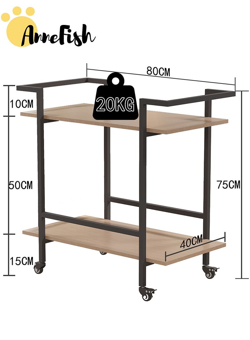 AnneFish 2 Tier Rolling Serving Trolley Home Dining Serving Cart with Wheels and Storage Shelves Beverage Cart with Protective Rails for Kitchen Dining Living Room - Image 5