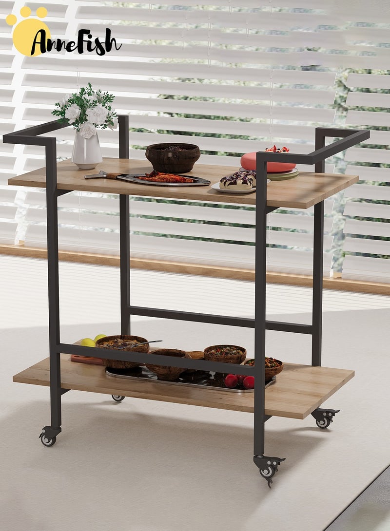 آن فش عربة تقديم طعام منزلية بعجلات وأرفف تخزين وعربة مشروبات مع قضبان واقية للمطبخ وغرفة الطعام وغرفة المعيشة - Image 1