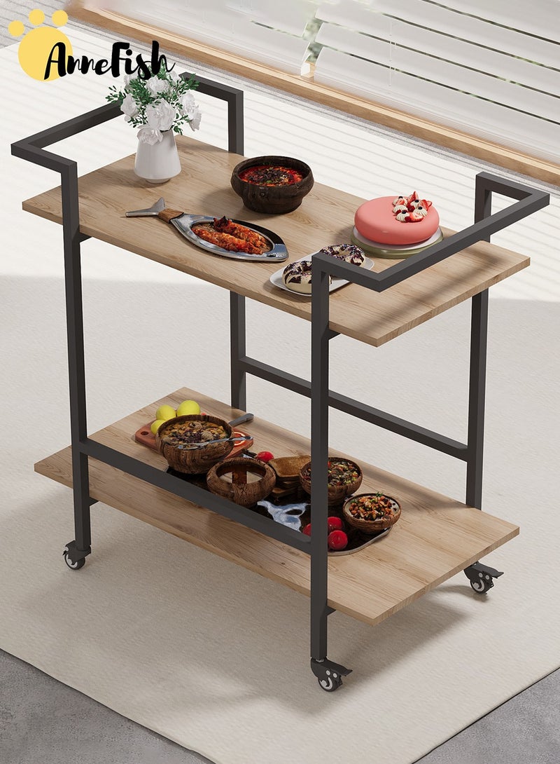 آن فش عربة تقديم طعام منزلية بعجلات وأرفف تخزين وعربة مشروبات مع قضبان واقية للمطبخ وغرفة الطعام وغرفة المعيشة - Image 2