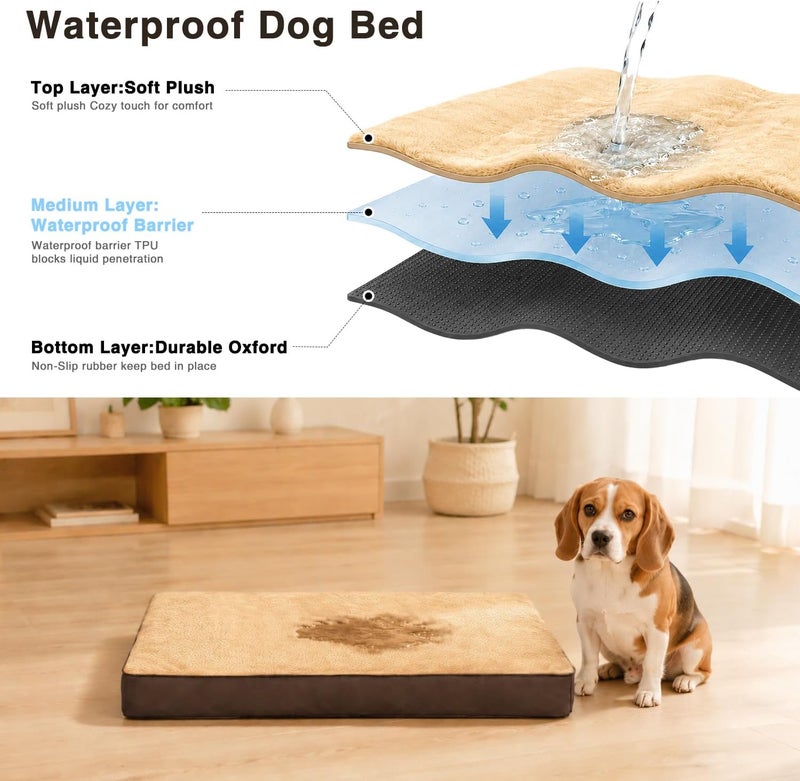 Dog Crate Bed Waterproof Deluxe Plush Dog Beds with Removable Washable Cover Anti-Slip Bottom Pet Sleeping Mattress for Large, Medium, Jumbo, Small Dogs, 41 x 27 inch, Brown - Image 5