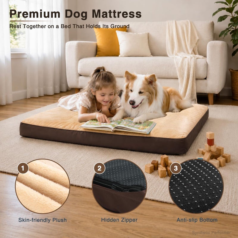 Dog Crate Bed Waterproof Deluxe Plush Dog Beds with Removable Washable Cover Anti-Slip Bottom Pet Sleeping Mattress for Large, Medium, Jumbo, Small Dogs, 41 x 27 inch, Brown - Image 2