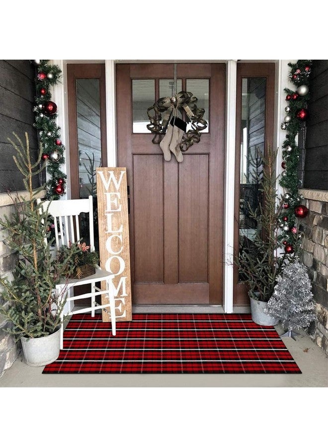 LEEVAN Buffalo Plaid Door Mat 3'x 5', Black and Red Plaid Porch Outdoor Rug, Farmhouse Washable Welcome Mat, Reversible Checkered Rug Cotton Woven Carpet for Front Door/Entryway - Image 1