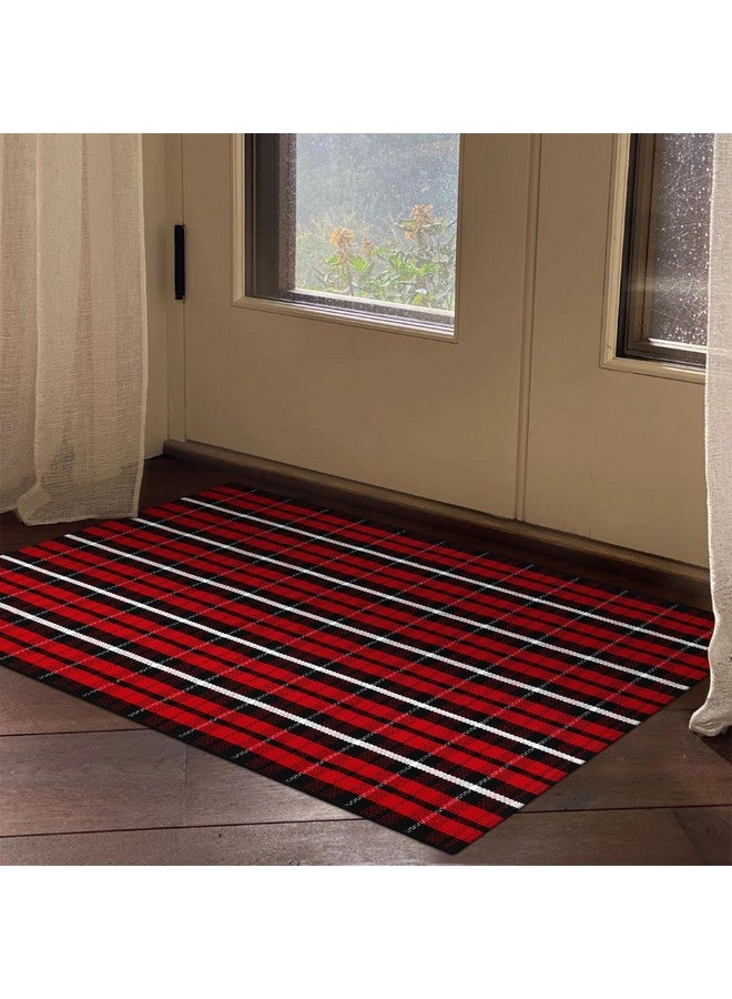 LEEVAN Buffalo Plaid Door Mat 3'x 5', Black and Red Plaid Porch Outdoor Rug, Farmhouse Washable Welcome Mat, Reversible Checkered Rug Cotton Woven Carpet for Front Door/Entryway - Image 4