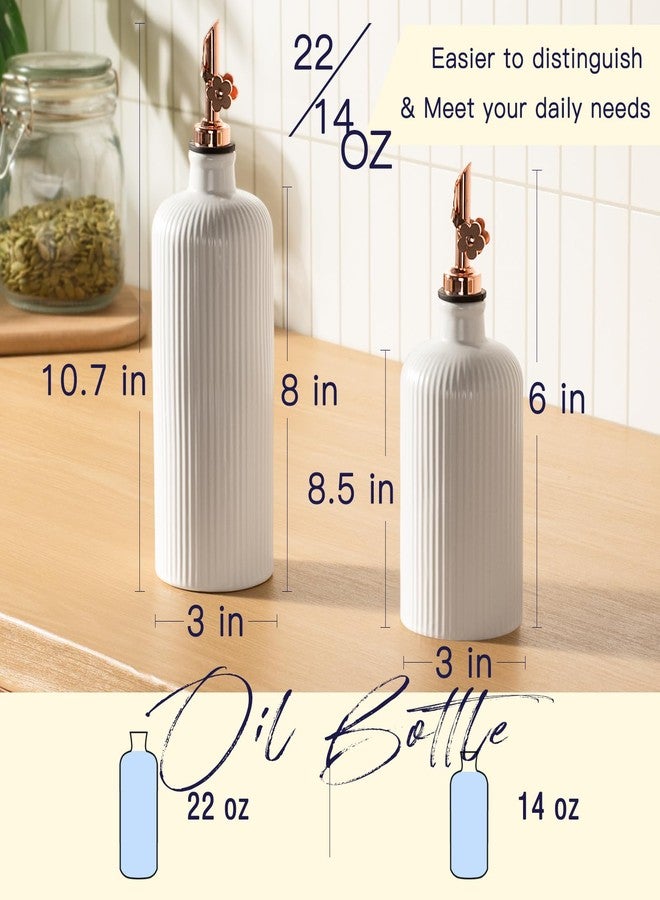 Dizada Olive Oil Dispenser Bottle Set of 2 (22 Oz + 14 Oz) - Porcelain Oil and Vinegar Bottles with Stainless Steel Spout, Ceramic Kitchen Cruet, Dishwasher Safe - Image 2