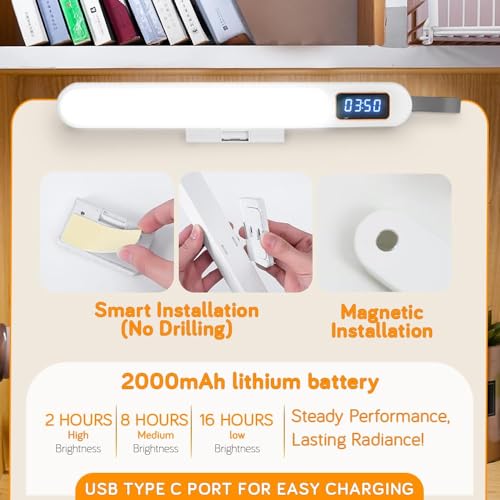 Dravina LED Desk Lamp with Digital Clock, 3 Colour Changing Rechargeable Study Table Lamp with Magnetic Attachment & Leather Strap for Hanging| Ideal for Home & Office (Remote Control Feature) White - Image 5