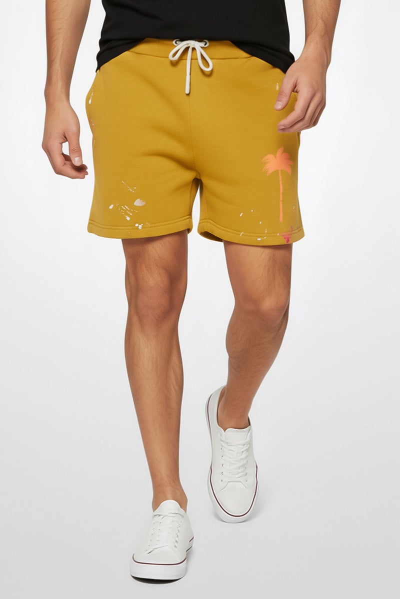 Palm Angels Men Drawstring Graphic Print Basic Shorts, Bright Olive - Image 1