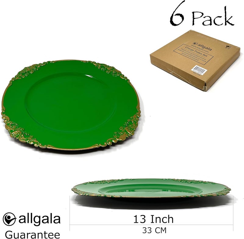 allgala Heavy Quality Round Charger Plates  Chargers for Dinner Plates  Set of Charger Plates for Table Decor  Ideal for Weddings Thanksgiving Parties  Holidays  Floral Green 13Inch 6Pack - Image 2