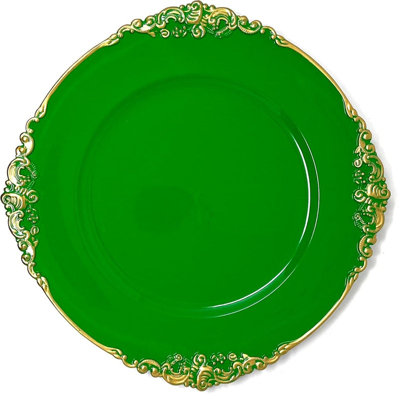 allgala Heavy Quality Round Charger Plates  Chargers for Dinner Plates  Set of Charger Plates for Table Decor  Ideal for Weddings Thanksgiving Parties  Holidays  Floral Green 13Inch 6Pack - Image 1
