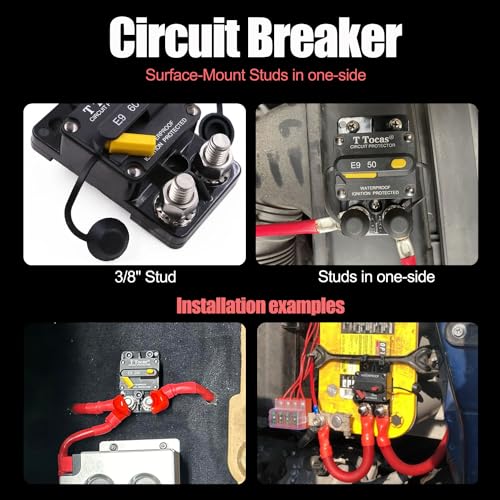 T Tocas E9 3/8" Stud 60 Amp Circuit Breaker, Surface Mount, 12V - 72V DC UL Certified 60A Waterproof IP67 - Image 2