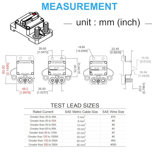 T Tocas E9 3/8" Stud 60 Amp Circuit Breaker, Surface Mount, 12V - 72V DC UL Certified 60A Waterproof IP67 - Image 5