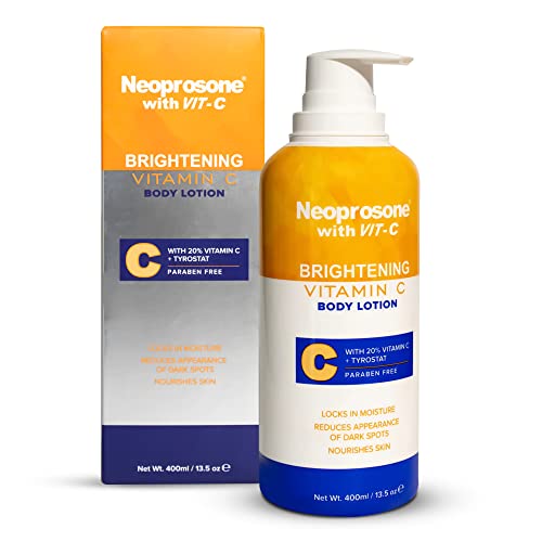 Neoprosone Brightening Body Lotion 135 Fl Oz 400ml Formulated to Fade Dark Spots on Elbows Knees Neck Body and Intimate Parts with Tyrostat Shea Butter Vitamin C Vitamin E - Image 1