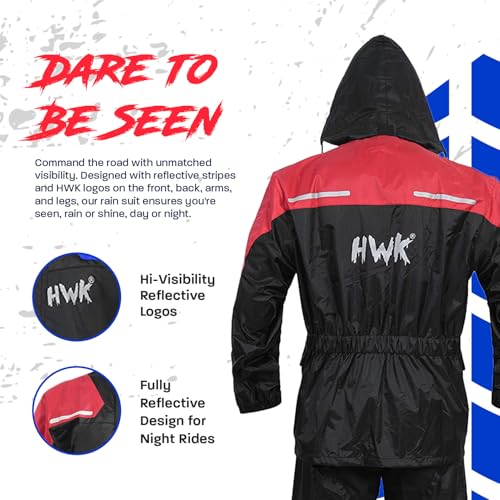 HWK Motorcycle Rain Suit for Men and Women, Two-Piece Waterproof Motorcycle Rain Gear with Reflective Jacket and Pants, All-Season Weatherproof Protection for Riding, Red, Medium - Image 3