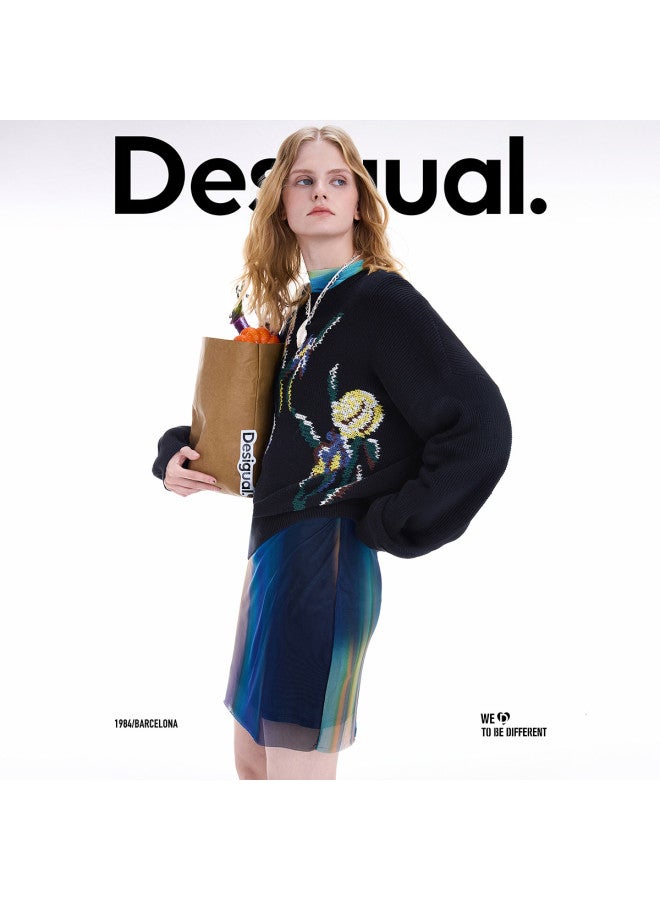 DESIGUAL [موضة إسبانية فاخرة] 25 سترة نسائية محبوكة مزخرفة بأزهار جديدة لخريف وشتاء - Image 2