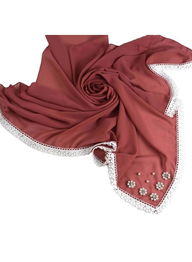 Muslim Pearl Chiffon Square Scarf - Elegant and Lightweight Design