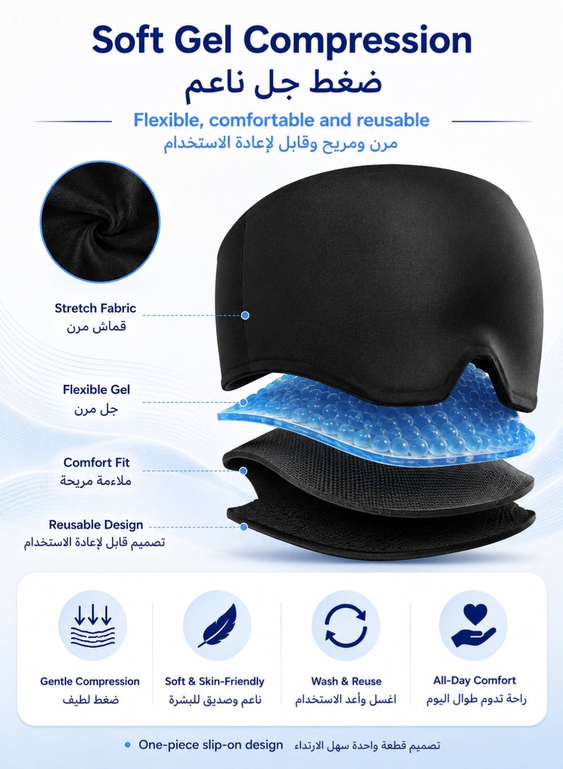 WHO Migraine Relief Cap, Cold Hot Soothing Headache Hat Pack Mask, Face Cold Compress Cooling Gel Head Wrap Products for Tension, Stress, Hangover, Puffy Eyes Sleep Eye Mask - Image 4