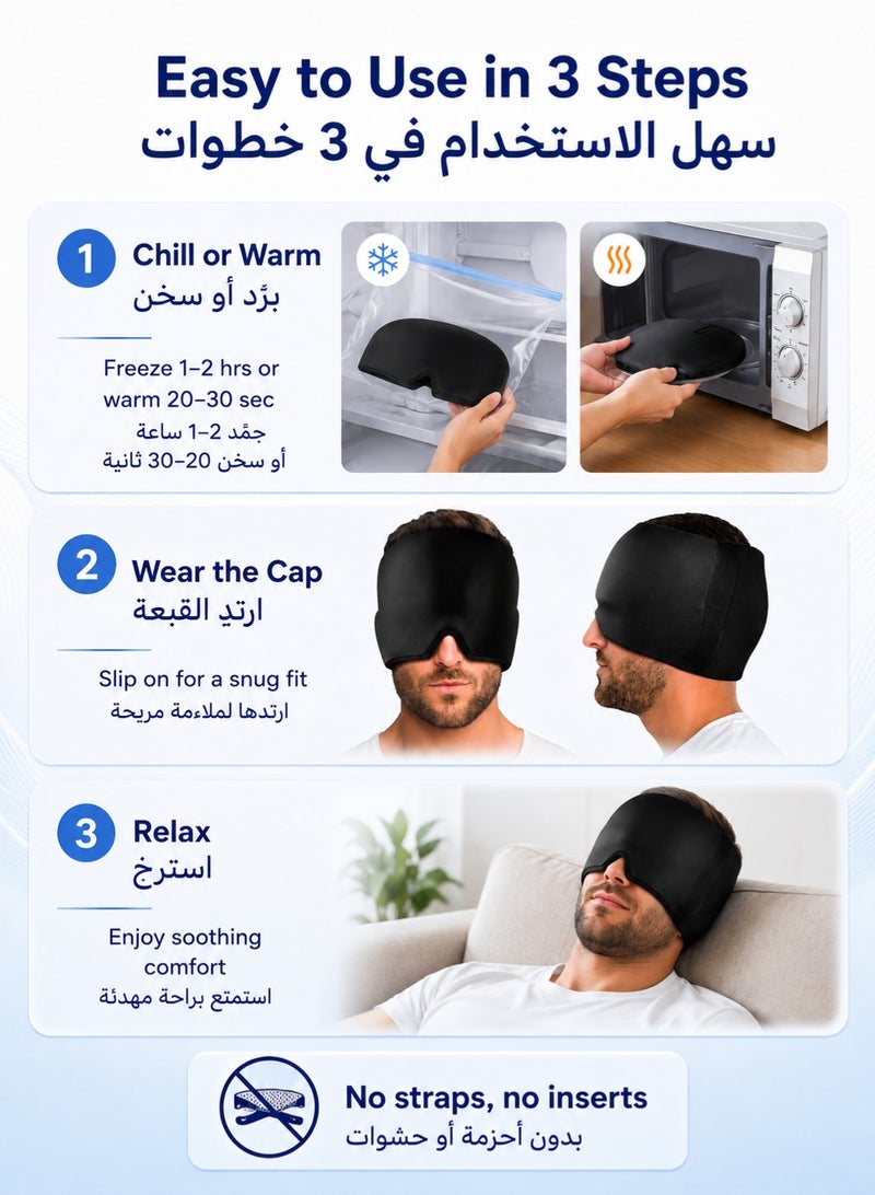 WHO Migraine Relief Cap, Cold Hot Soothing Headache Hat Pack Mask, Face Cold Compress Cooling Gel Head Wrap Products for Tension, Stress, Hangover, Puffy Eyes Sleep Eye Mask - Image 5