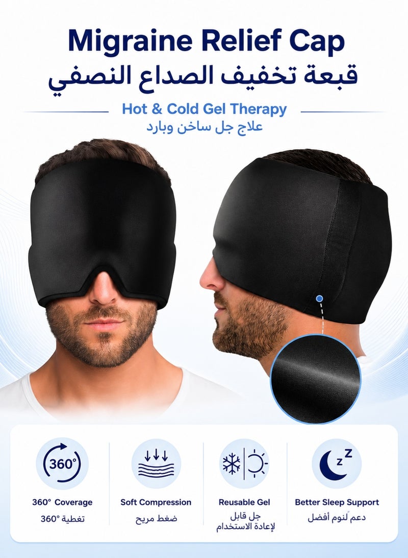 WHO Migraine Relief Cap, Cold Hot Soothing Headache Hat Pack Mask, Face Cold Compress Cooling Gel Head Wrap Products for Tension, Stress, Hangover, Puffy Eyes Sleep Eye Mask - Image 1