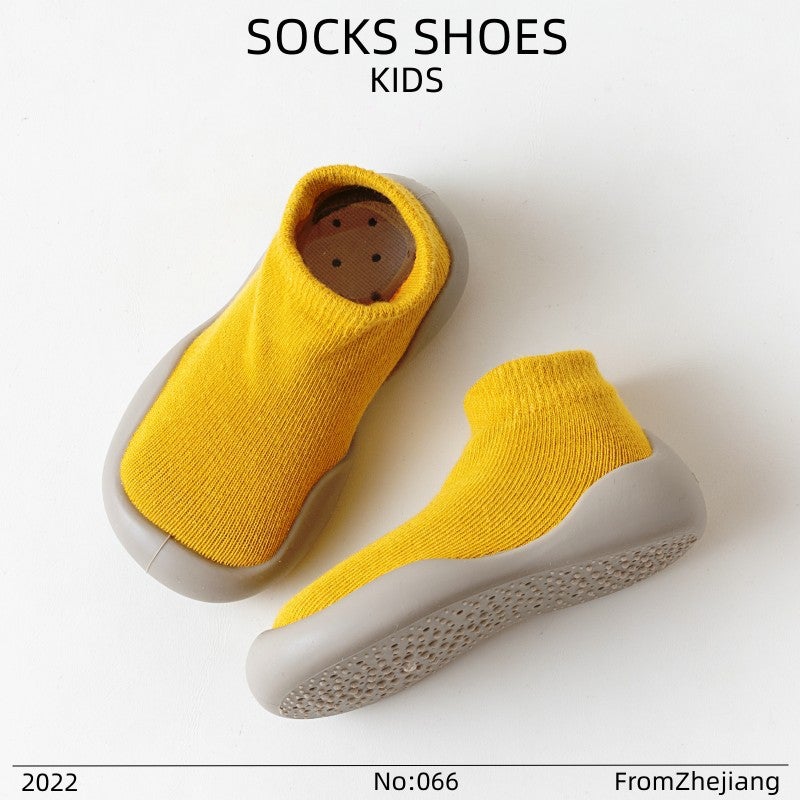 Kids Cartoon Cotton Non-slip Floor Socks Spring Yellow (gray knitted) 