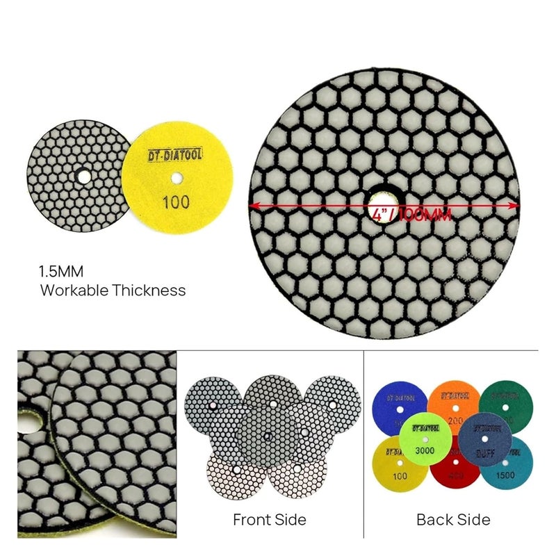 Compatible for DT-DIATOOL Diamond Dry Polishing Pads 8pcs 100mm for Granite Marble(8pcs G3000) - Image 3