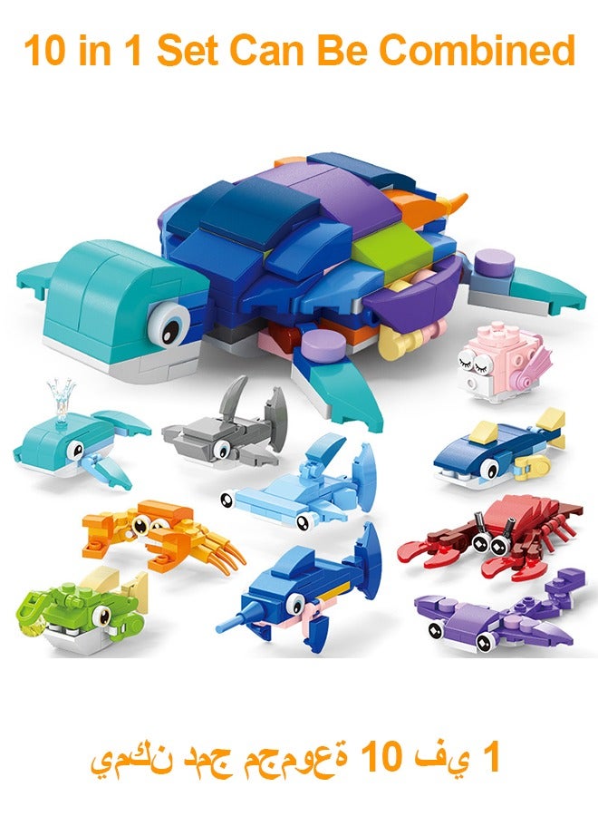 FUNCOT 10 In 1 Mini Building Blocks Sets,Brick Sets Toys,Birthday Gift,DIY Block Building Suitable for Aged 6 and Up,Can Be Combined,Marine Animals  Building Block Set - Image 2
