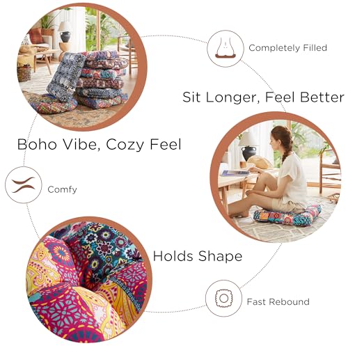 CODi Boho Floor Pillow, Large Meditation Cushion for Adults, Square Pillows Seating for Yoga Living Room Tatami Sitting Home Decor, Memory Foam Added, 22x22 Inch, Multi Patchwork - Image 3