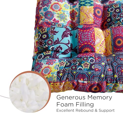CODi Boho Floor Pillow, Large Meditation Cushion for Adults, Square Pillows Seating for Yoga Living Room Tatami Sitting Home Decor, Memory Foam Added, 22x22 Inch, Multi Patchwork - Image 2