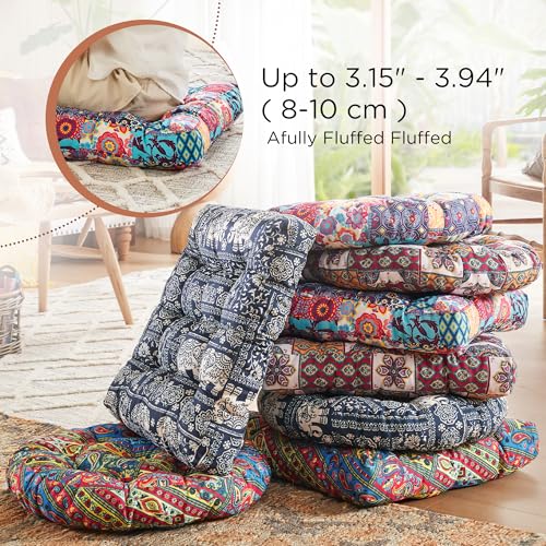 CODi Boho Floor Pillow, Large Meditation Cushion for Adults, Square Pillows Seating for Yoga Living Room Tatami Sitting Home Decor, Memory Foam Added, 22x22 Inch, Multi Patchwork - Image 4