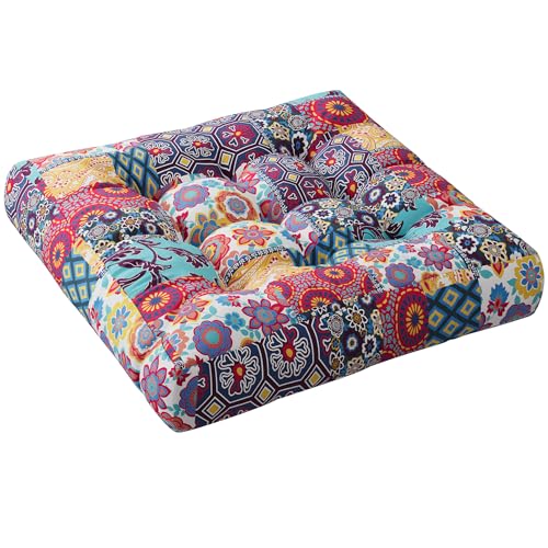 CODi Boho Floor Pillow, Large Meditation Cushion for Adults, Square Pillows Seating for Yoga Living Room Tatami Sitting Home Decor, Memory Foam Added, 22x22 Inch, Multi Patchwork - Image 1