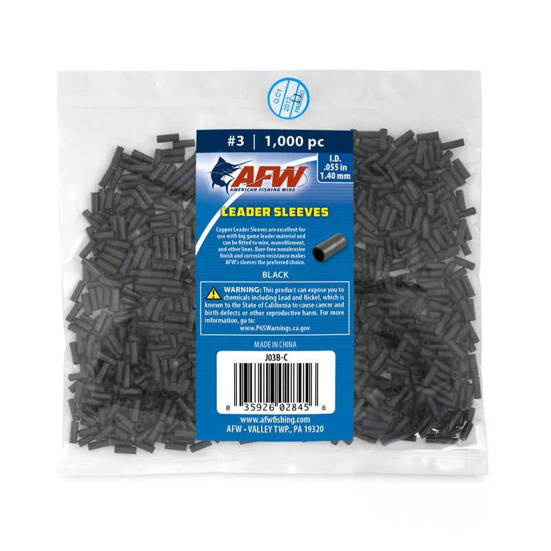 AFW American Fishing Wire Single Barrel Crimp Sleeves Size 3055 Black 1000 pc - Image 2