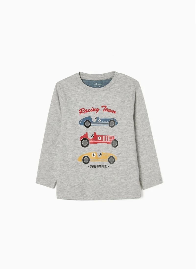 Zippy Long Sleeve Cotton T-shirt for Baby Boys 'Racing Cars', Grey