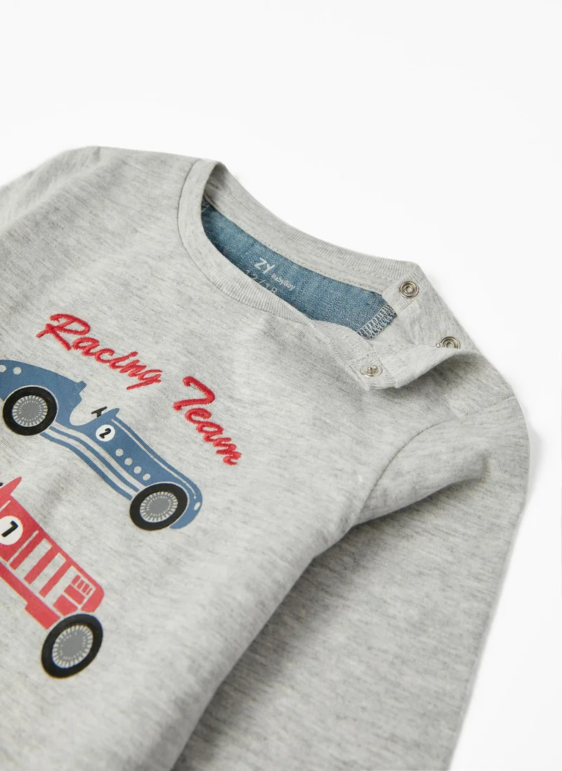Zippy Long Sleeve Cotton T-shirt for Baby Boys 'Racing Cars', Grey