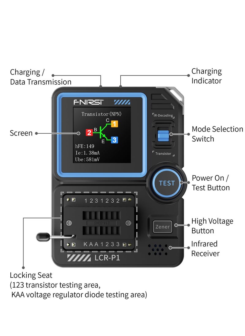 FNIRSI - LCR-P1 Transistor Tester, Diode Triode Capacitor Resistance, LCR ESR Meter MOSFET NPN PNP SMD Multifunction Tester - Image 1