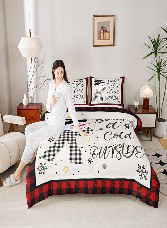 Man Fei Kids Christmas Snowman Comforter Set Queen Size,Snowflake Winter Bedding Set,Girls Boys Adults Xmas Decor,Geometric Grids Lattices Patch Down Comforter,Red Rustic Vintage Duvet Insert,2 Pillowcases - Image 5