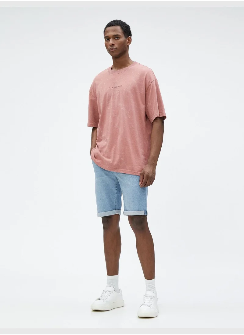 KOTON Denim Shorts Bermuda Folded Cuff Detailed Cotton